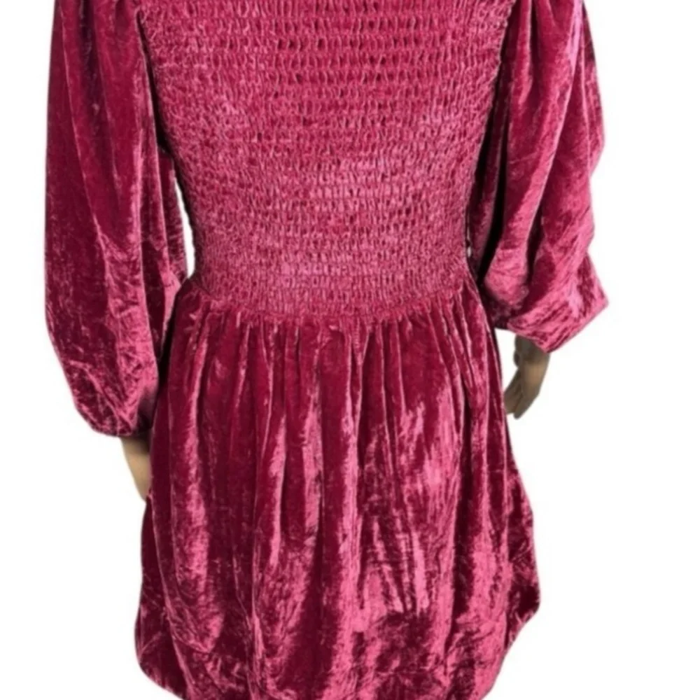 Free People Feel The Love Velvet Mini Dress S Red Smocked Boho Festival hoilday